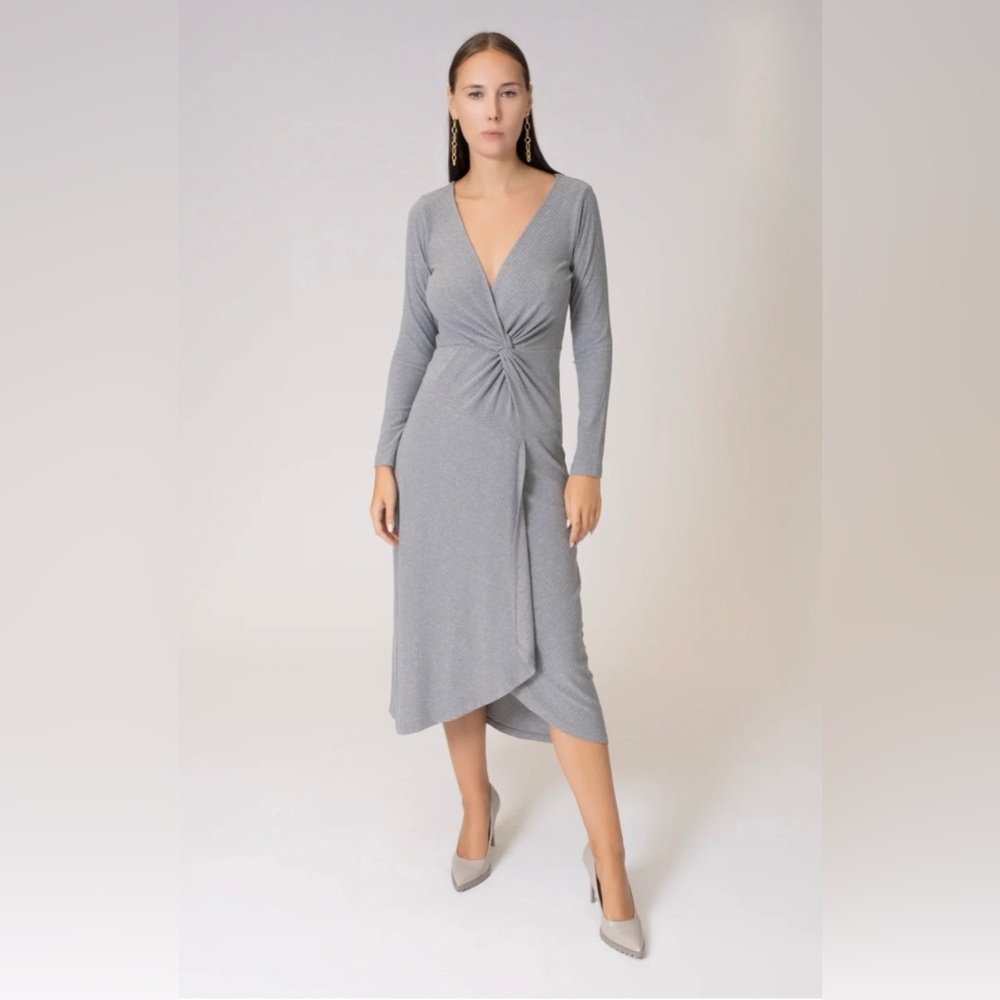 AREA STARS Elegant Gray Long Sleeve Dress